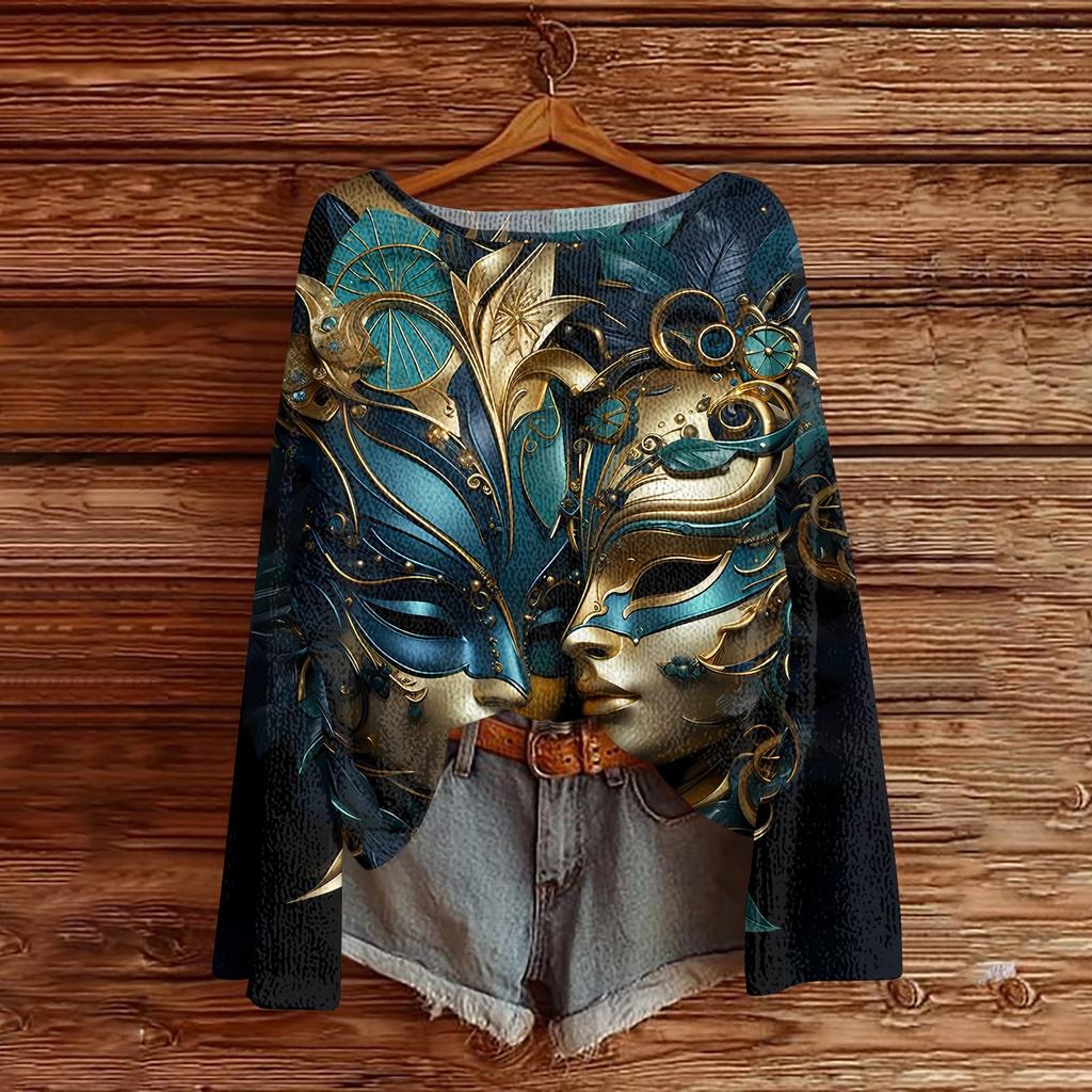 Женский модный пуловер с круглым вырезом, длинным рукавом и принтом, повседневный