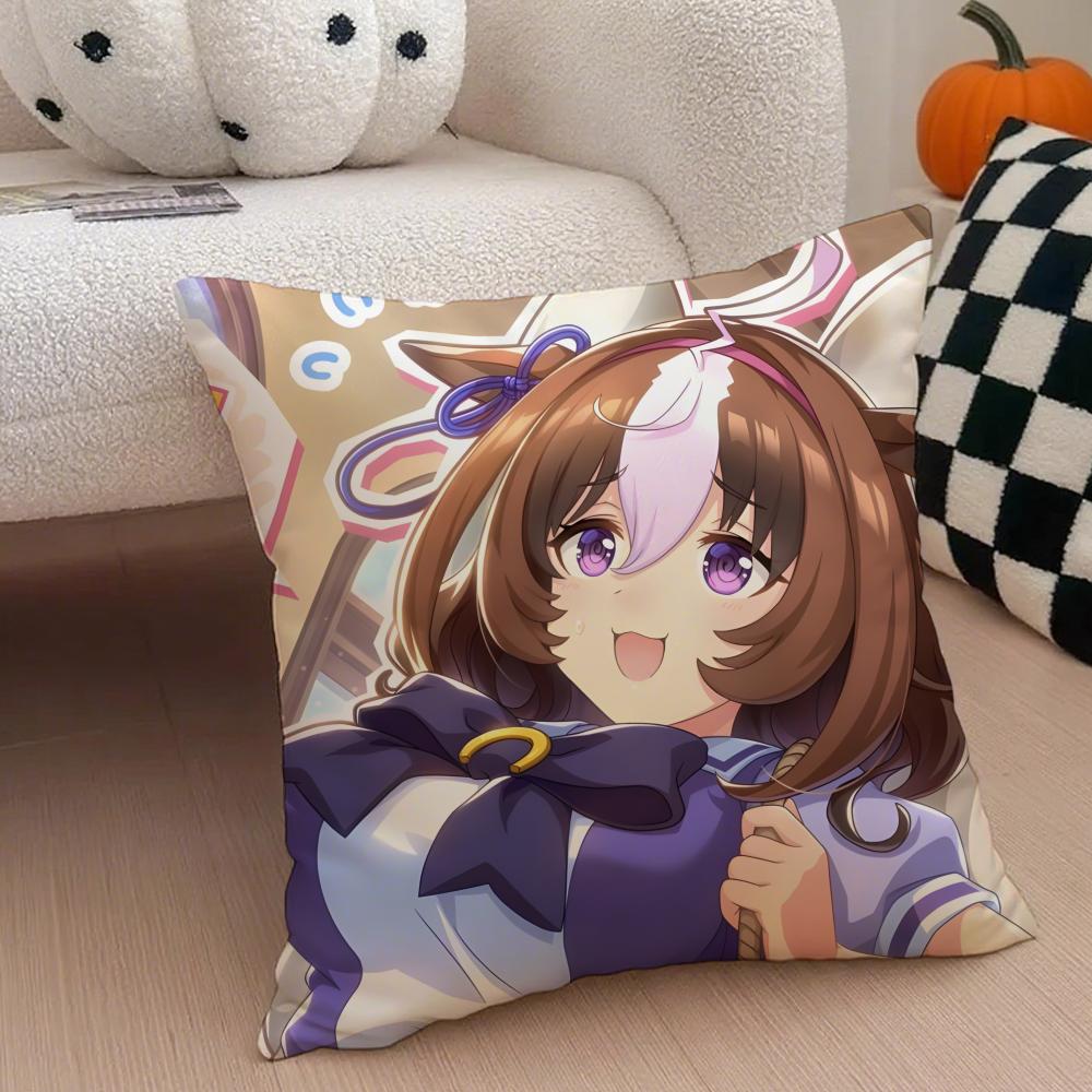 Cheerful  Anime UUmamusume Pretty Derby Cushion Cover Throw Pillow Cover Hidden Button Durable Polyester Chair Cushion