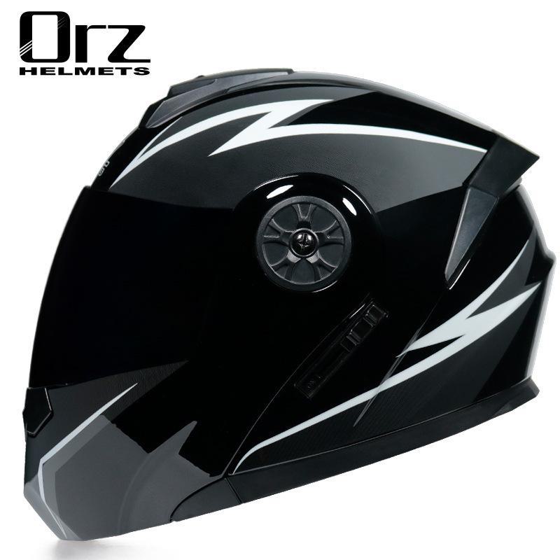 ORZ Double Lens Flip-Up Electric Car Helmet - Anti-Fog, Unisex, Four Seasons, Semi-Motorcycle