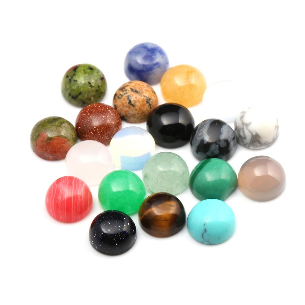 10Pcs, Energy Natural Stone Crystal Quartz Agate Malachite Turquoise Gemstone Cabochons, Fashion Handmade Round Ring Setting for Jewelry Making DIY