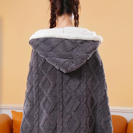 Накидка-шаль с капюшоном для дома и улицы теплая толстая двухсторонняя плюшевая машинка