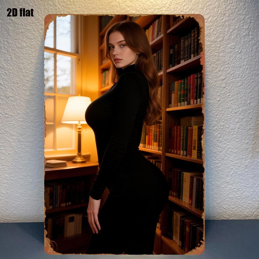D Flat pc Sign Vintage Study Room Female Silhouette Decorative Painting Suitable for Farmhouse Decor Holiday Parties and