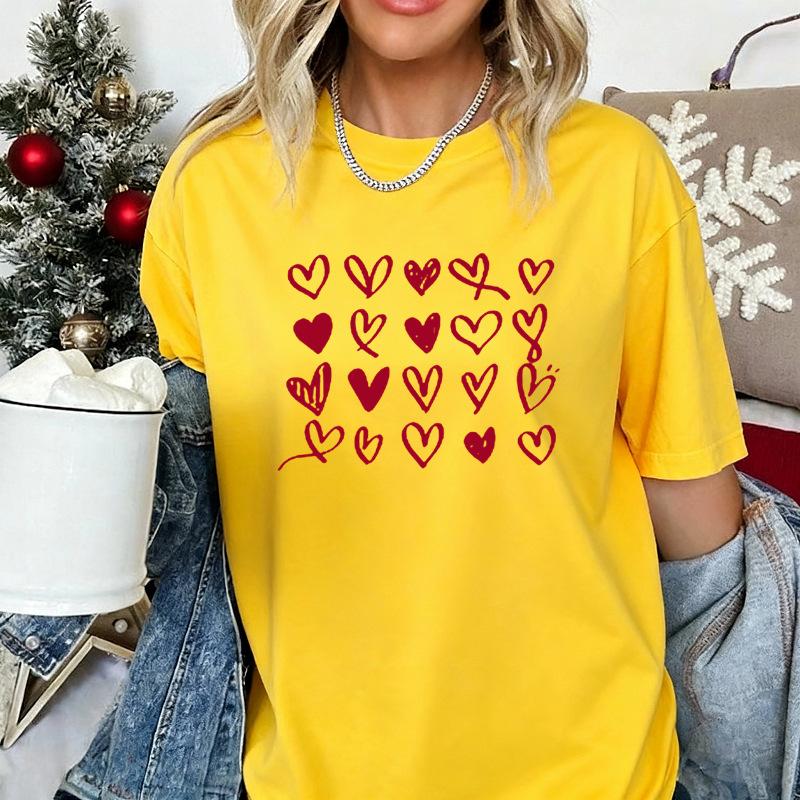 Maycaur Fashion Unisex T Shirt Love Heart Printed T Shirt Casual Red Tops 90s Valentines Shirt Female Harajuku Graphic Tshirt