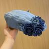 Women Painter Hat 3D Rose Decor Cowboy Artist Hat All Seasons Denim Cap