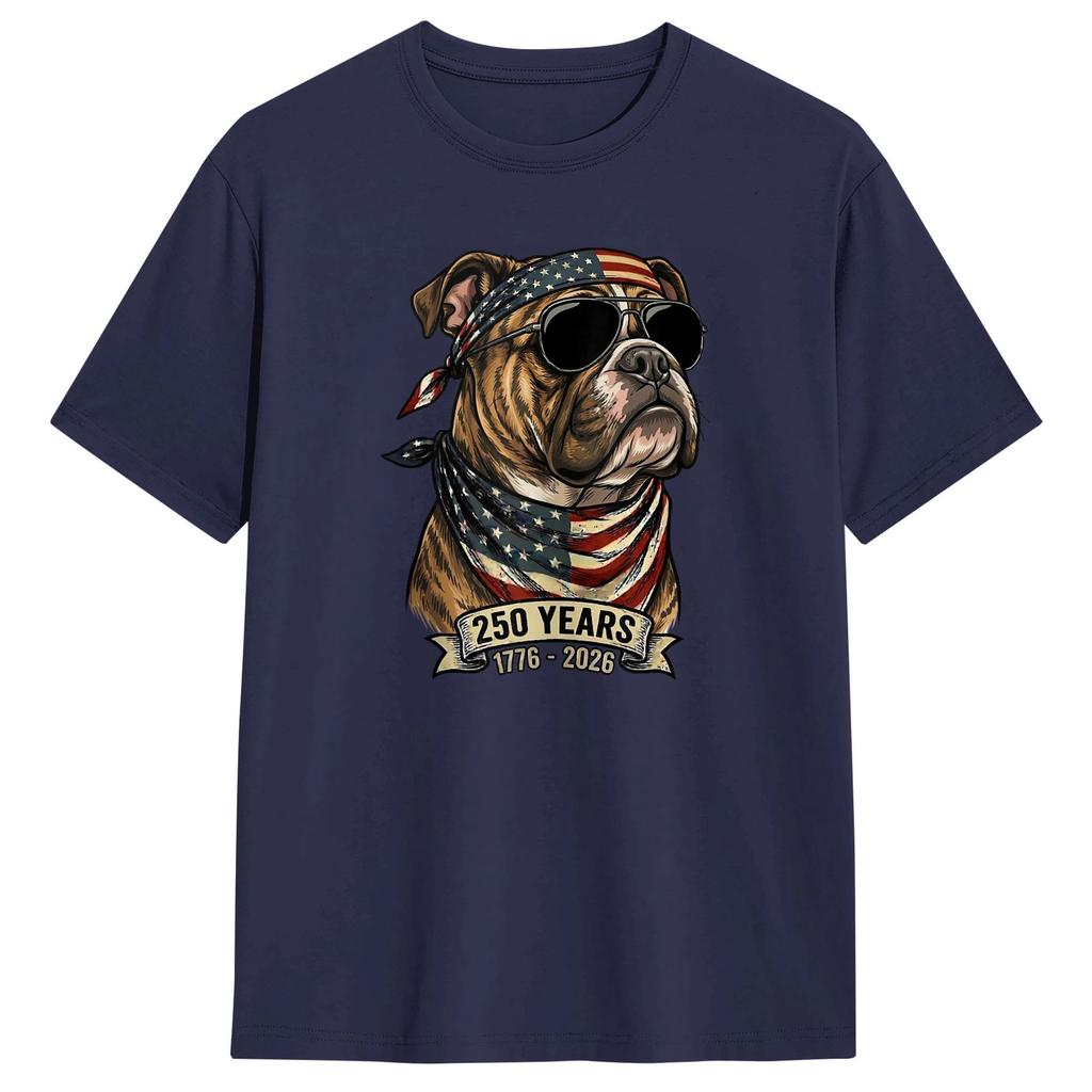 Bulldog Patriot 250 Years 17762026 American Flag Cotton TShirt Men Beach TShirts O Neck Tee Shirt Oversized Print Clothing