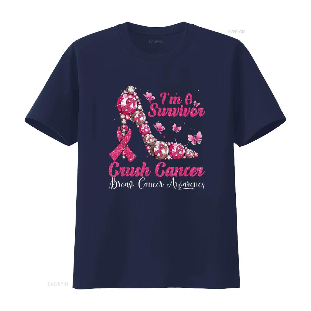 Womens T Shirt I m A Survivor Crush Cancer High Heel Breast Awarenes Black 2X Large vintage Washed Soft Comfortable streetwear