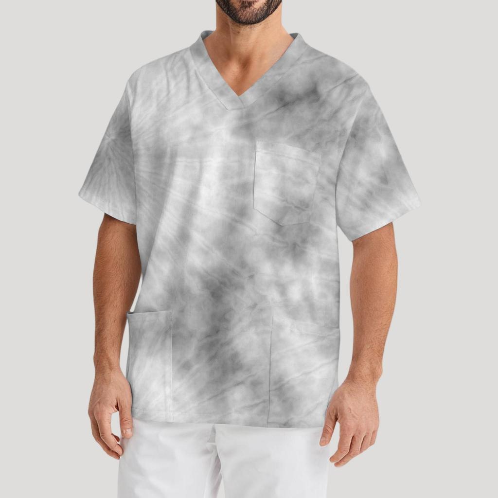 Мужская рабочая блузка с короткими рукавами и v-образным вырезом с принтом, топ с нагрудным карманом