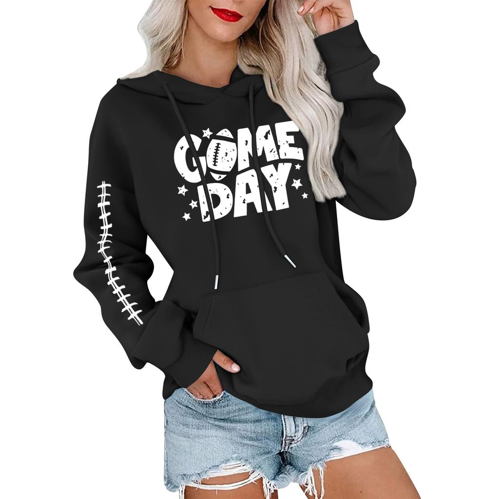 Women's Fashionable, Casual, Comfortable Round-neck, Hooded, Long-sleeved, Rugby-print Warm Sweater