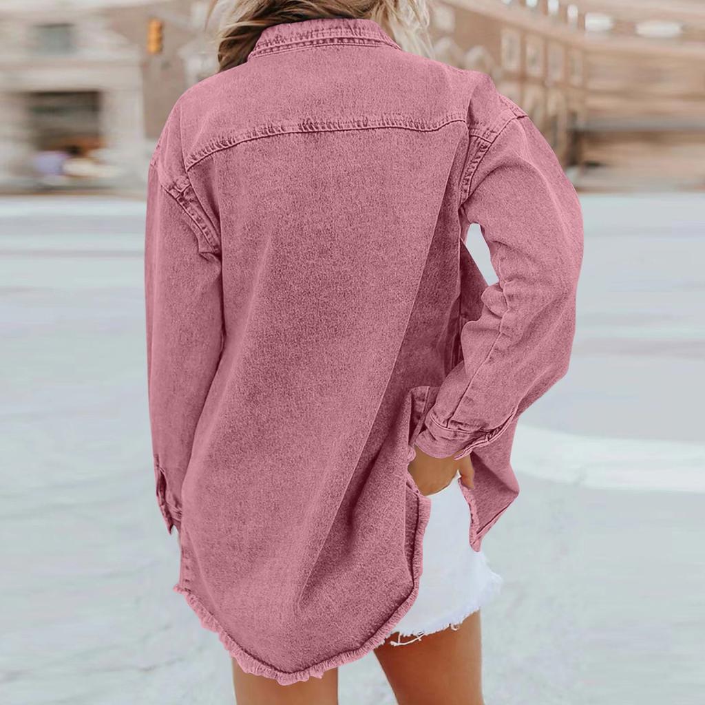 Женская модная washed-деним рубашка-куртка с потертым низом, цветная верхняя одежда