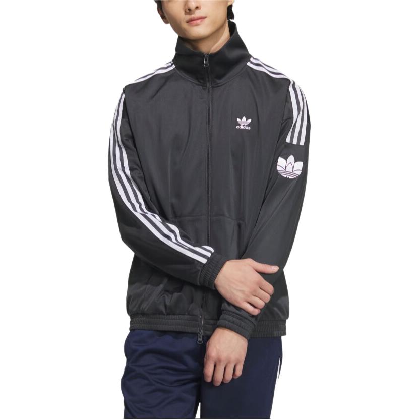 adidas Оригинальная классическая мужская куртка с 3 полосками, логотипом и буквенным принтом, классическая спортивная куртка с воротником-стойкой и длинным рукавом, темно-угольная JL8397
