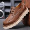 Men'S British Style Retro Work Shoes Genuine Leather Thick Sole Heightened Lace-Up Fashion Casual Shoes For Men Outdoor