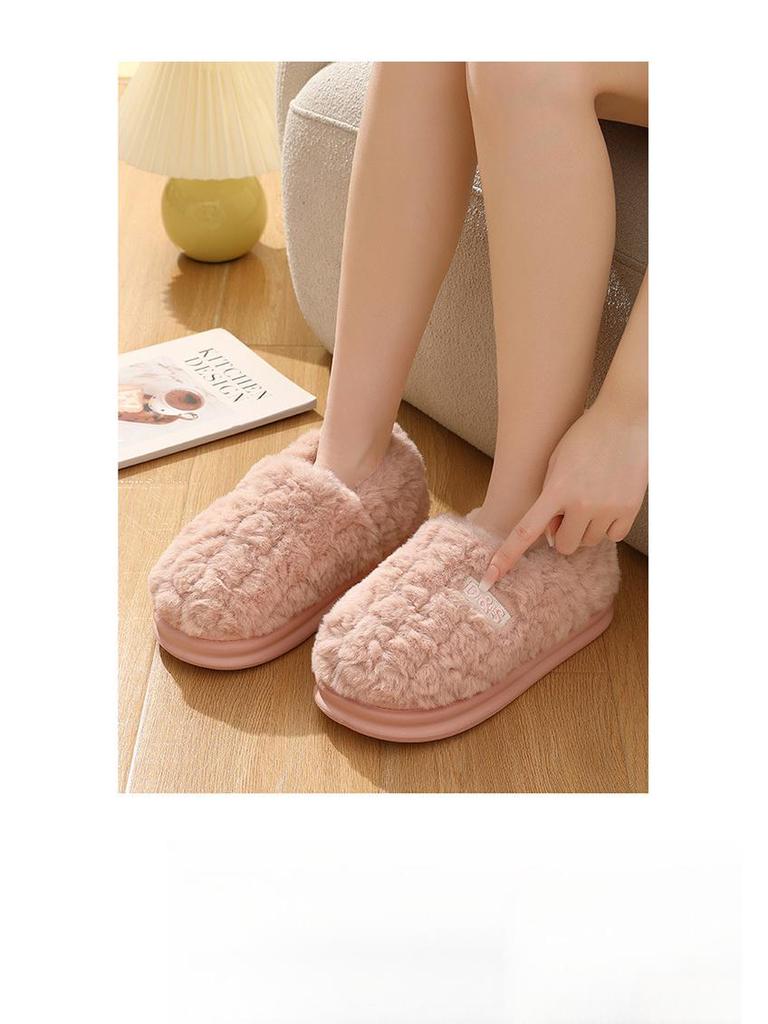 Мужские зимние хлопковые плюшевые домашние/уличные тапочки 2025 - с толстой подошвой и закрытой пяткой.