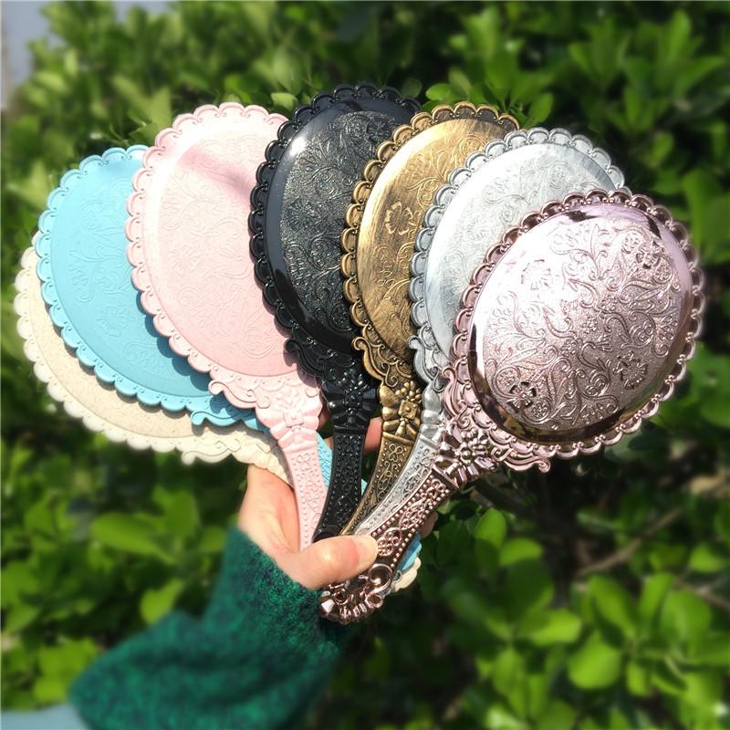 Винтажное резное ручное косметическое зеркало для макияжа, ручное зеркало с ручкой, косметическое компактное зеркало