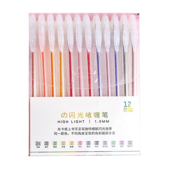 Highlighter Pen Set Transparent Body Multicolored Painting Pen with Glitter Sparkling Effect Smooth Metal Tip Ink Highlighter for Note Marking