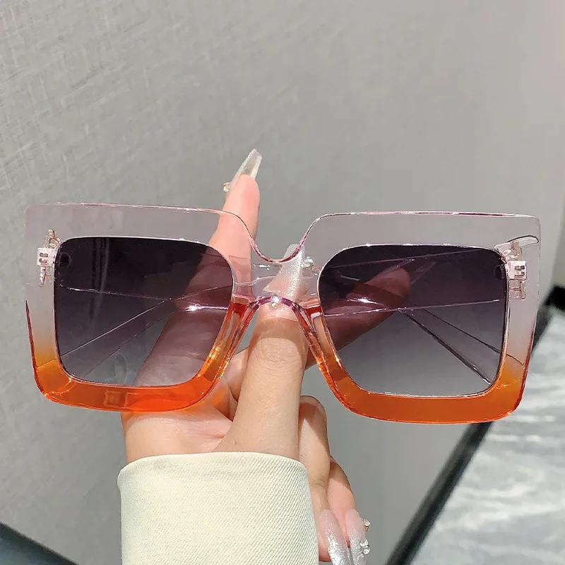 Солнцезащитные очки с градиентной расцветкой и вставками Модные Корейский стиль УФ-защита Модные Простые Универсальные Очки