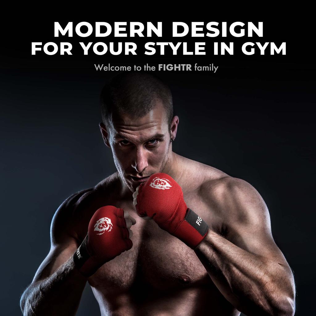 Premium Gel Inner Quick Wrapping for Muay and Martial with Long Wrist Wraps FIGHTR® Gloves, Boxing, MMA, Thai, Arts, [Officially Imported] (Large,