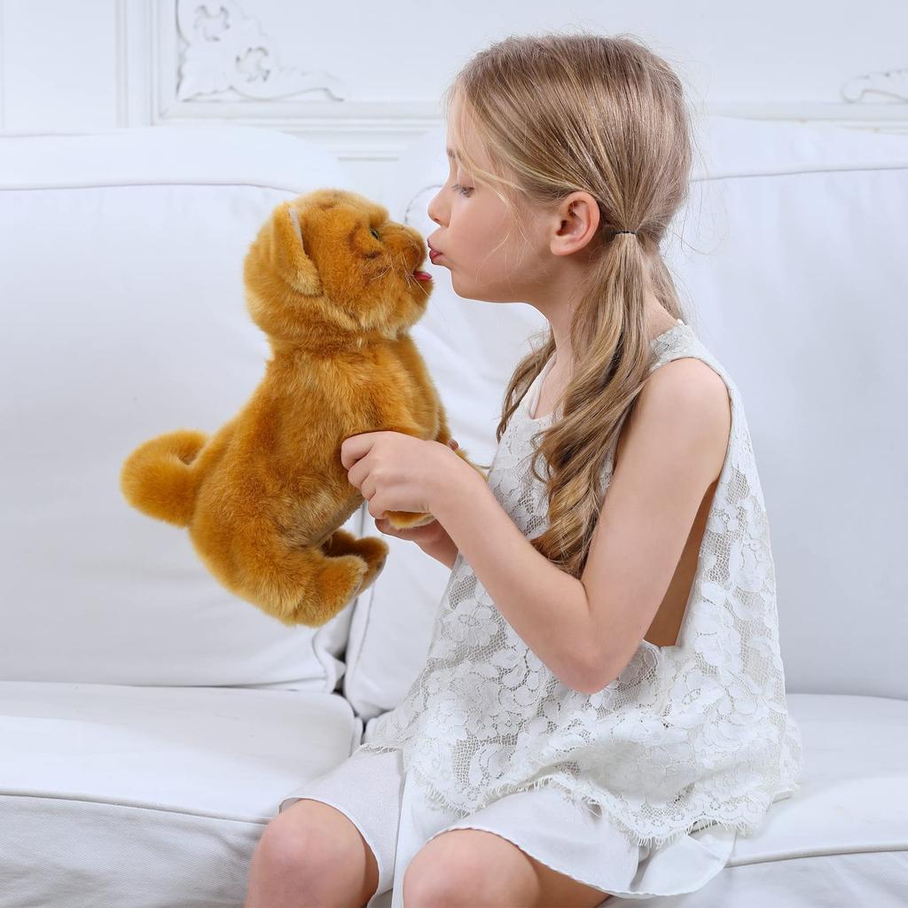 Electronic Walking Orange Realistic Interactive Puppy Pet Toy Cat that Wags its Tail and Pet Gift for Boys and Girls Ages Cat, Walks, Barks, Talks, 3+