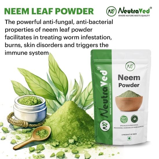 NeutraVed Neem Powder for Face Pack, Eating, Hair & Skin Care | Organic Neem Leaf Powder-100g