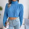 Women Autumn Winter Fashion Twist Long Sleeve Solid Color Turtleneck Cropped Pullover Sweater S-L