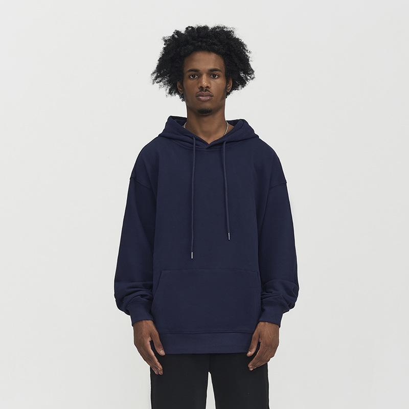Men's Heavyweight Hoodie 380g French Terry Solid Color American Retro Loose Fit Streetwear Pullover