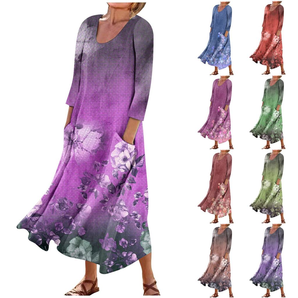 Платье для женщин, весеннее повседневное модное платье в стиле бохо с рукавами 3/4 для праздника, большого размера