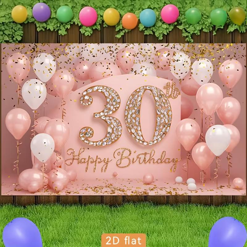 2D Green Eucalyptus Happy Birthday Backdrop Gold Glitter Photo Background