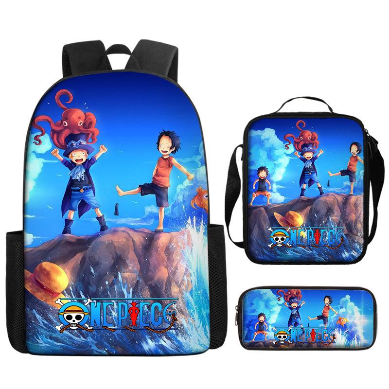 One Piece One Piece Backpack Primary And Secondary School Schoolbag Voyager King Backpack Cartoon Schoolbag Three-Piece Set