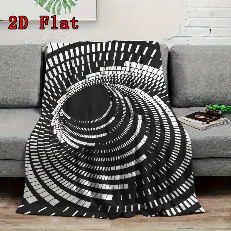 Spiral black-and-white checkerboard vortex 2D Flat Pattern Flannel Blanket High quality All Seasons Warmth and Comfort Perfect for Christmas Gifts.