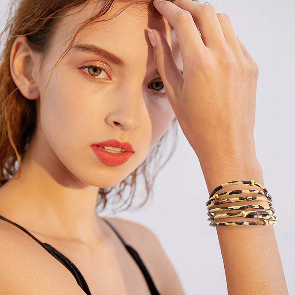 Кожаный браслет-обертка, Браслет с камнями, Ручная работа, Многослойный богемный браслет, Браслет с подвесками