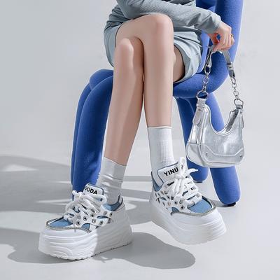 Новые весенние женские туфли на вулканизированной платформе с танкеткой на высоком каблуке со шнуровкой, дышащие, повседневные, удобные, весенние женские туфли для скейтборда