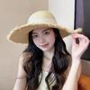Women's Spring and Summer Korean Style Versatile Lace Straw Hat Beach Vacation Outing Fresh Sun Protection Sunshade Foldable Wide Brim Hat