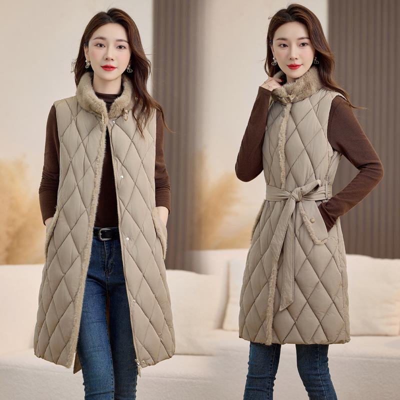 Новая женская осенне-зимняя майка без рукавов с меховым воротником, однотонная, утолщенная, теплая, спортивная и повседневная, свободная, легкая куртка