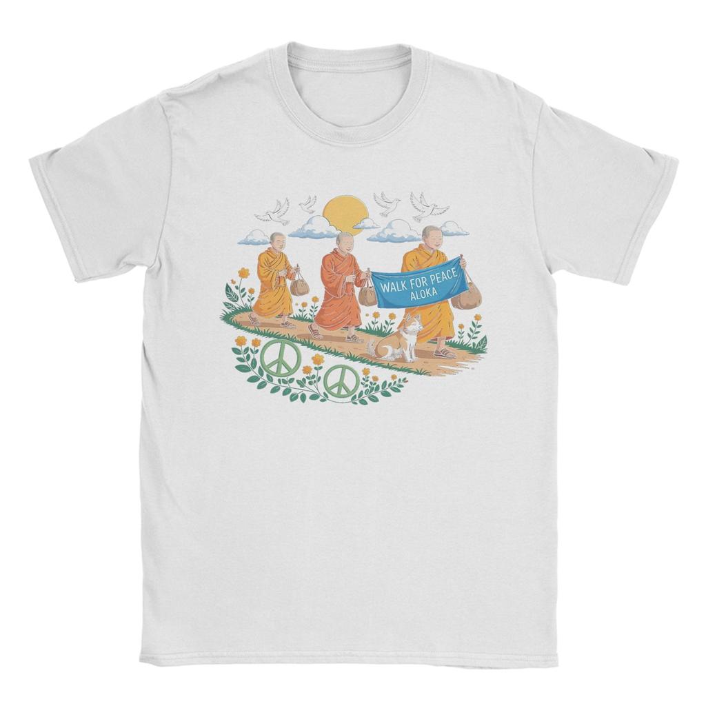 Walk for Peace Aloka Buddhist Monks T Shirts Unisex Womens Cotton Cool TShirt Tees Short Sleeve Clothes Birthday Present