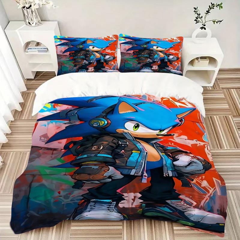 3pcs bedding set Sonic Urban Includes 1 Comforter + 2 Pillowcases, Without Pillow Inserts, Soft Comfortable, Lightweight Breathable, Printed