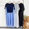 Mizqz Side Button Stripe Colorblock Loose Fit Shirt Long Dress