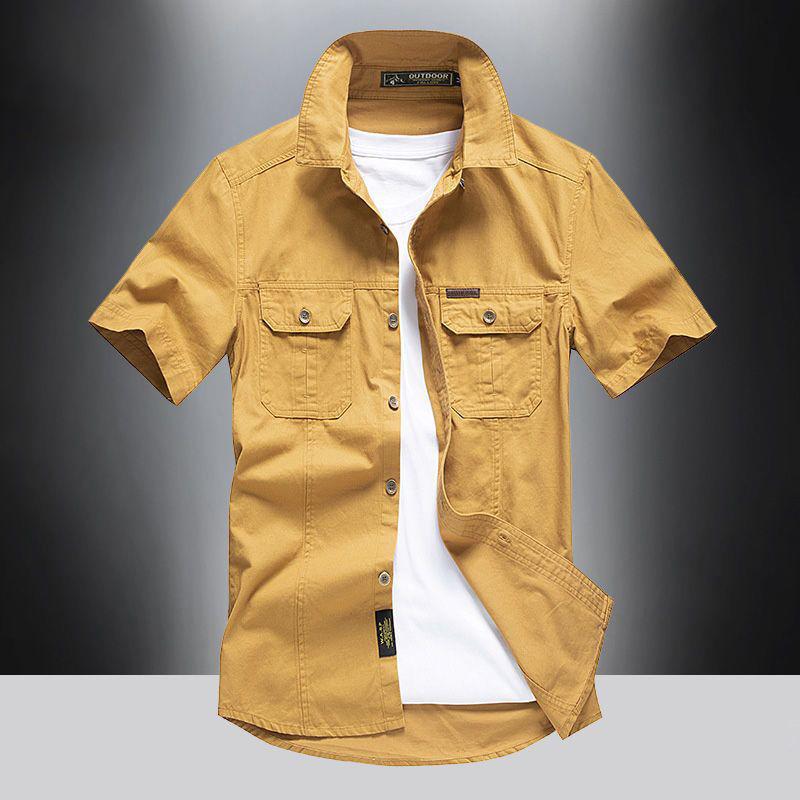 Мужские рубашки с карманами, летняя рубашка с коротким рукавом, повседневная