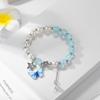 New Temperament Girlfriend Pearl Popping Crystal Bracelet Niche Design Japanese and Korean Blue Bow Bracelet Jewelry