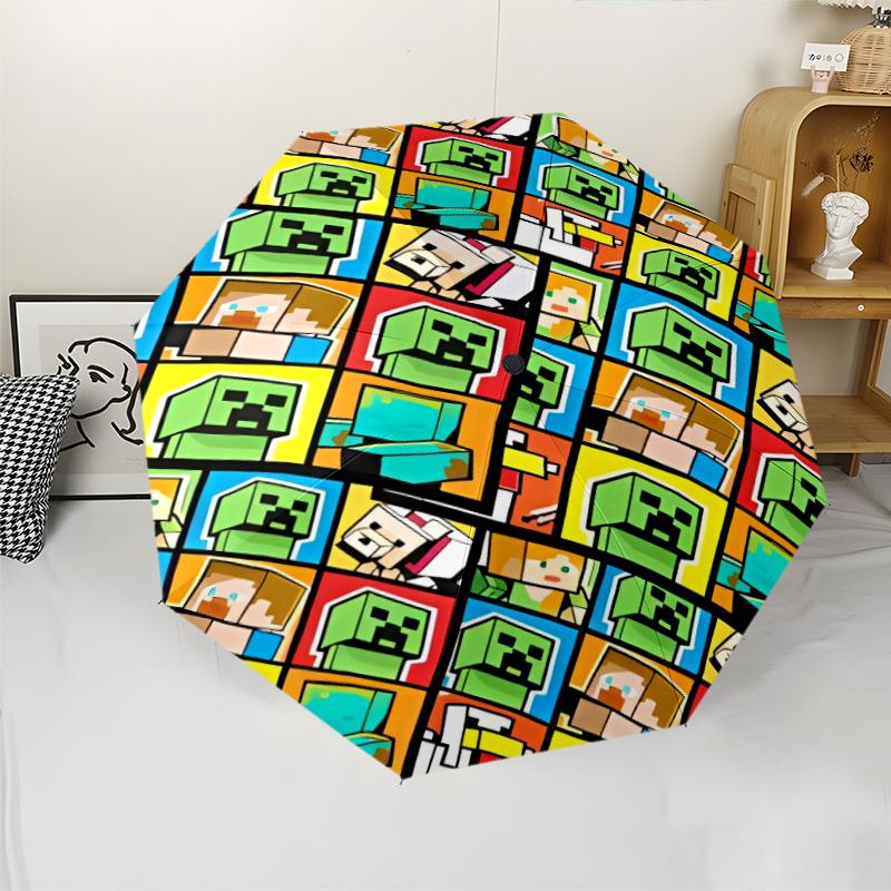 Blocky pixel game Print Automatic Umbrella, 8 Rib Iron Frame, Plastic Handle, Suitable for Outdoor Travel &Daily , Ideal Gift