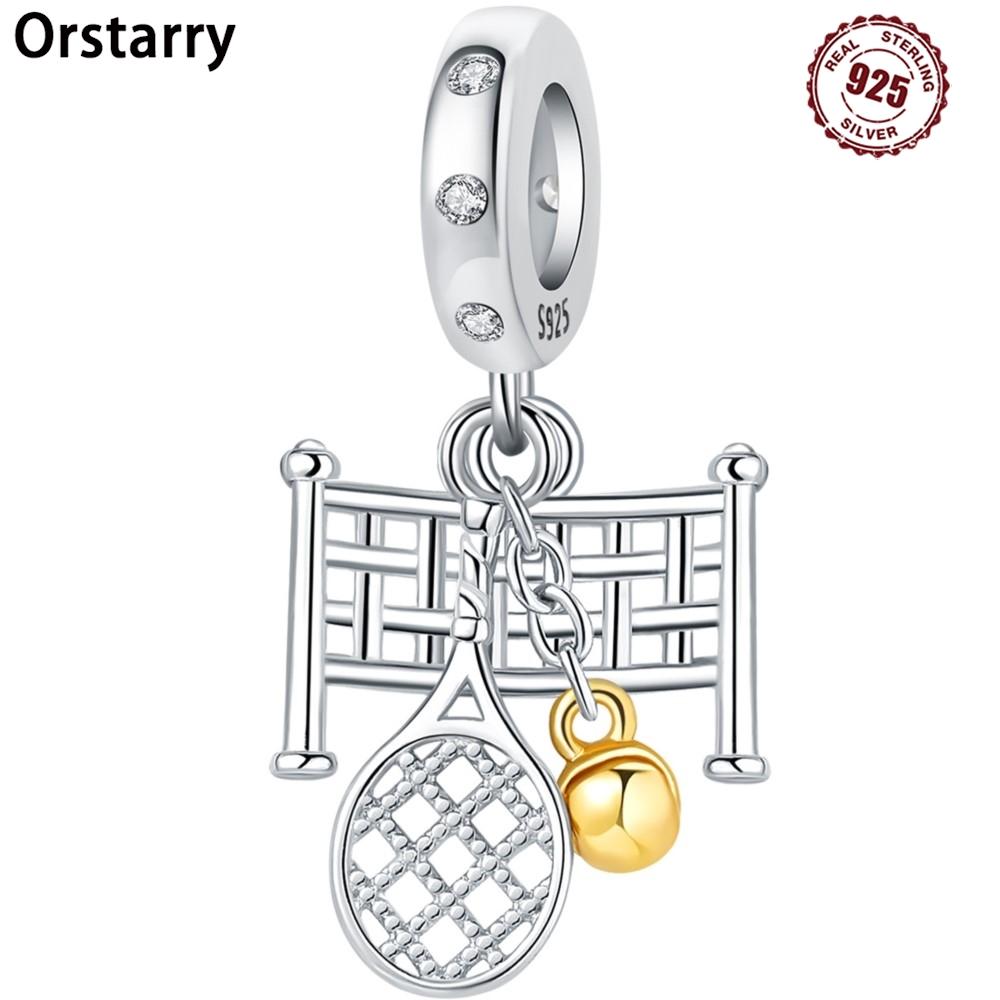 925 Silver Tennis Pendant Bracelet Charms for Women Fine Jewelry DIY Party Beads Gifts Accessories