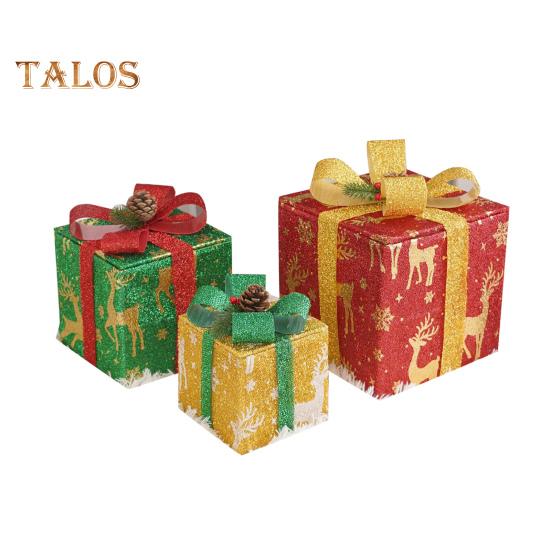 3 шт. Рождественские светящиеся подарочные коробки с функцией памяти, портативные светящиеся подарочные коробки на батарейках, рождественские украшения