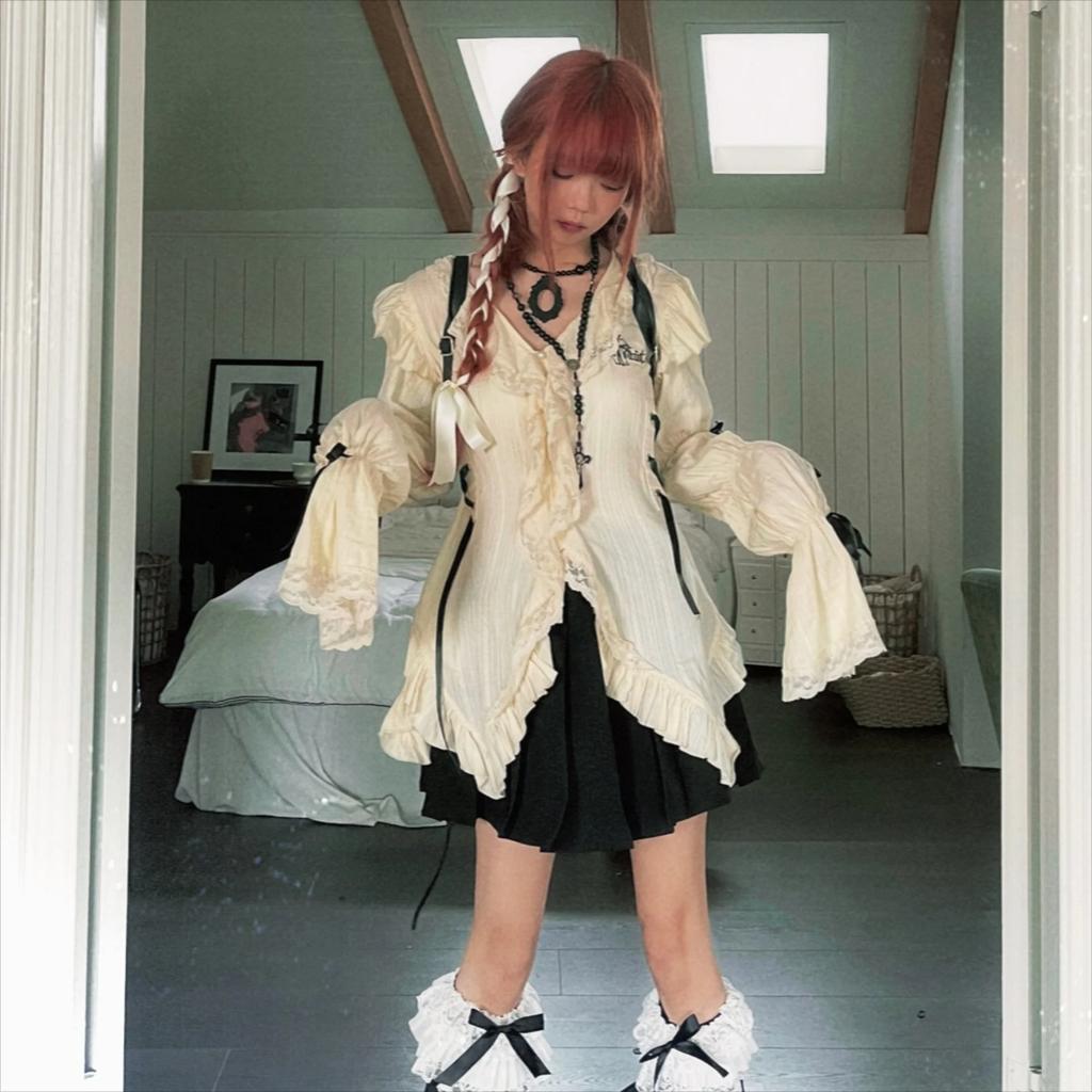 2KWEIRD Эстетика Y2k Кружевная рубашка Гранж Готика Необычные блузки Фея Харадзюку Рубашка-бандаж Винтажная одежда Лолиты Молл-готика