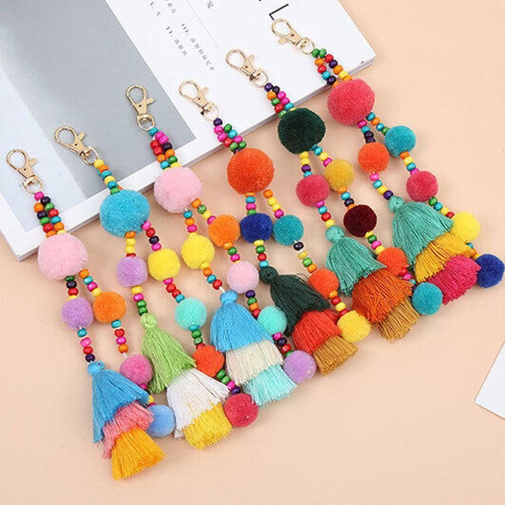 Fluffy Fashion Jewelry Womens Keychain Keyring Bag Pendant Pompom Ball Pendant