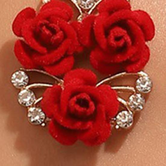 1 Набор Свадебные украшения с красными розами для невест и подружек невесты, винтажное ожерелье, серьги, набор открытых колец, набор украшений со стразами в виде роз, подарок на День святого Валентина