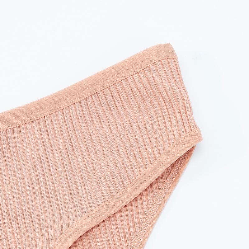 M-2xl Women's Vertical Striped Cotton Panties Low Waist Cotton Briefs Solid Color Underwear