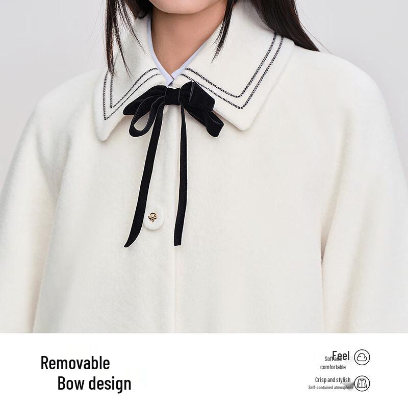 LEDIN Women's Bow Dropped Shoulder Woolen Coat