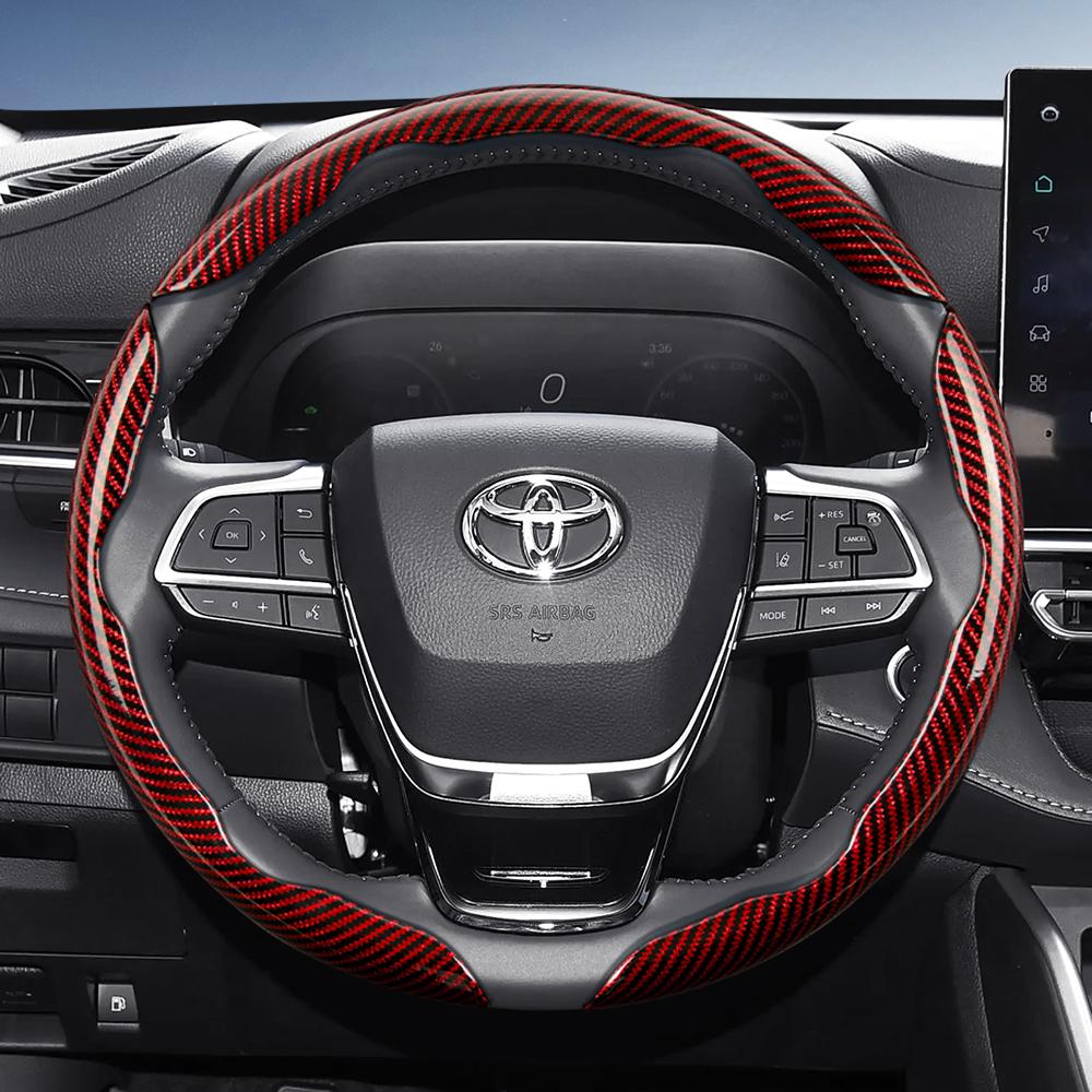 Suitable for Toyota Carbon Fiber Texture Steering Wheel Cover with Segmented Quick-Release Design, Durable, for Rav4 Hilux Camry, Yaris Corolla Cross