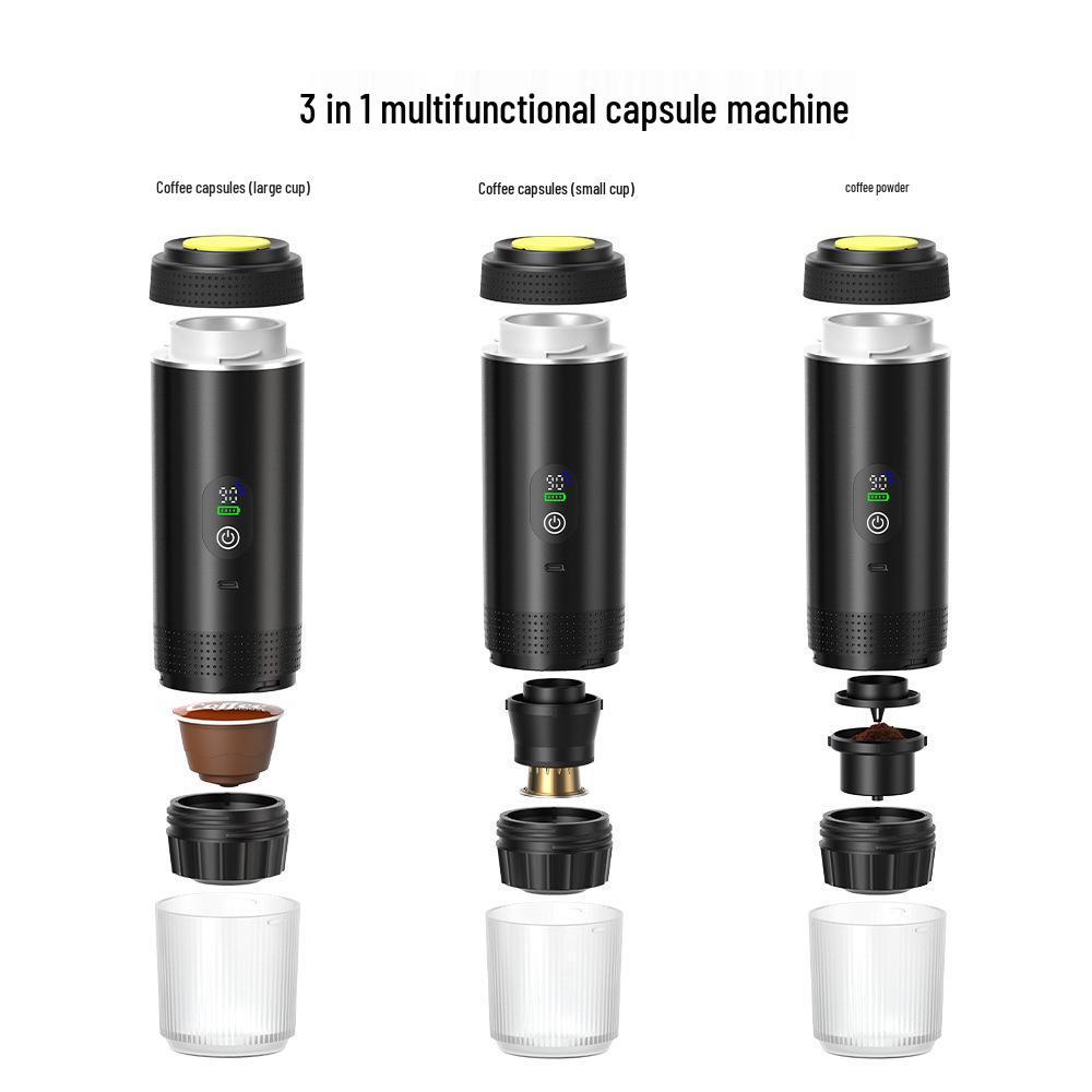 Компактная портативная кофеварка: Полностью автоматический, с подогревом, цифровой дисплей 3-в-1 для дома, кемпинга и путешествий.