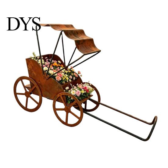 Weatherproof Garden Decor Rustic Rickshaw Ornament, Decorative Metal Yard Sculpture, Fun Decorations Retro Outdoor Decoration for Lawn Patio Backyard