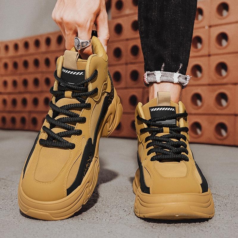 Мужские ботинки мартин 2024 осень и зима британский стиль высокие берцы не могут быть плохими, мужские повседневные ботинки большого желтого цвета на средней высоте, увеличивающие рост тоже
