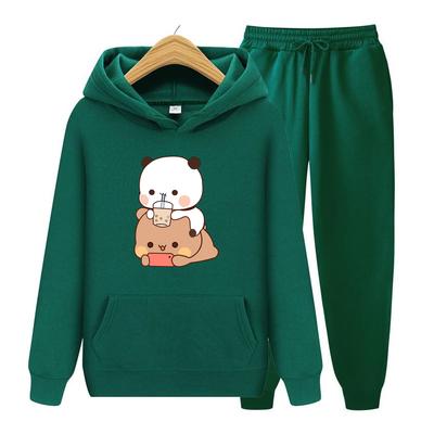 Женский комплект с длинными рукавами, толстовки с героями мультфильмов «Панда», «Бубу и Дуду», толстовки большого размера, комплект из двух предметов, толстовки + брюки